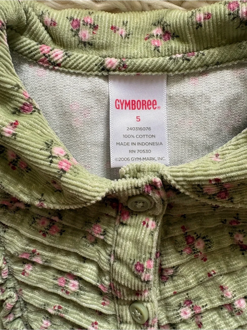 Vintage Gymboree Green Floral Corduroy Fall Dress 5 Girl Detective Line Prarie